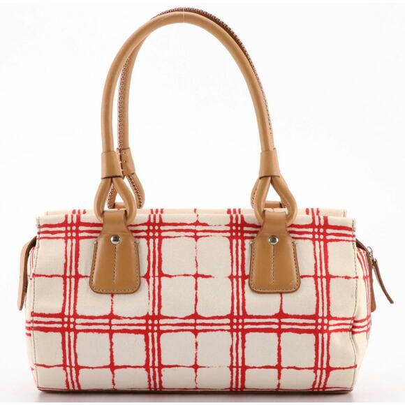 Burberry Printed Canvas & Leather Shoulder Tote – Red Check Plaid - Picture 1 of 7